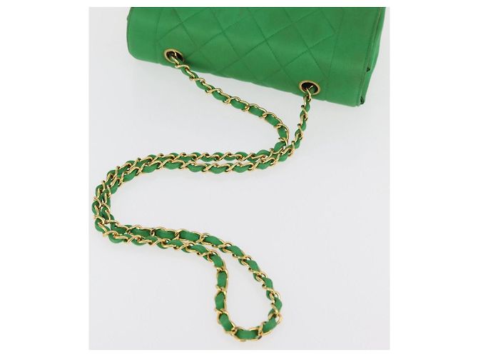 CHANEL Diana 23 Matelasse Chain Shoulder Bag Satin Green Gold CC Auth 181942SM D'oro Verde - vista 8
