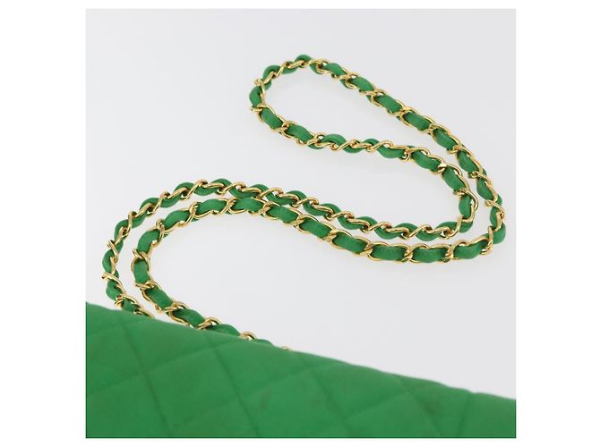 CHANEL Diana 23 Matelasse Chain Shoulder Bag Satin Green Gold CC Auth 181942SM D'oro Verde - vista 9