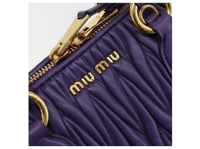 Bolso de mano Miu Miu Matelasse de cuero morado y oro Auth 183636V Dorado Púrpura - vista 18