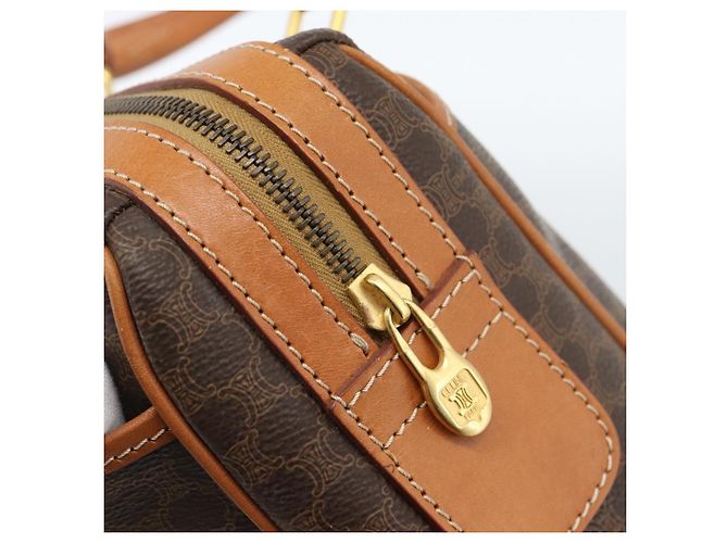 Céline Borsa Boston CELINE in tela Macadam PVC Pelle Marrone Oro Auth 183015A D'oro - vista 14