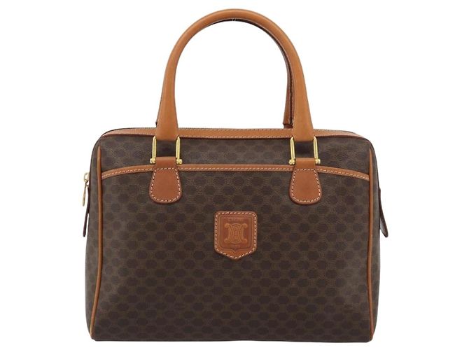Céline Borsa Boston CELINE in tela Macadam PVC Pelle Marrone Oro Auth 183015A D'oro - vista 2