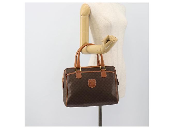 Céline Borsa Boston CELINE in tela Macadam PVC Pelle Marrone Oro Auth 183015A D'oro - vista 24