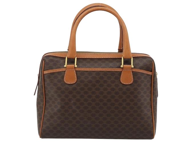 Céline Borsa Boston CELINE in tela Macadam PVC Pelle Marrone Oro Auth 183015A D'oro - vista 3