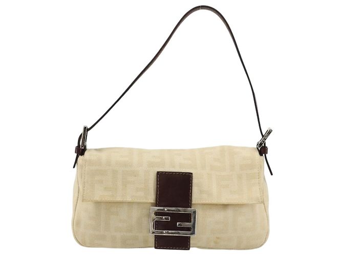 FENDI Zucca Canvas Mamma Baguette Borsa a Spalla Beige Silver Auth 183769SAV Argento - vista 2