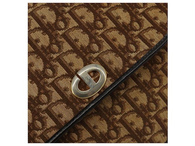 Borsa a tracolla Christian Dior Trotter Canvas Marrone Oro Auth 182147 D'oro - vista 14