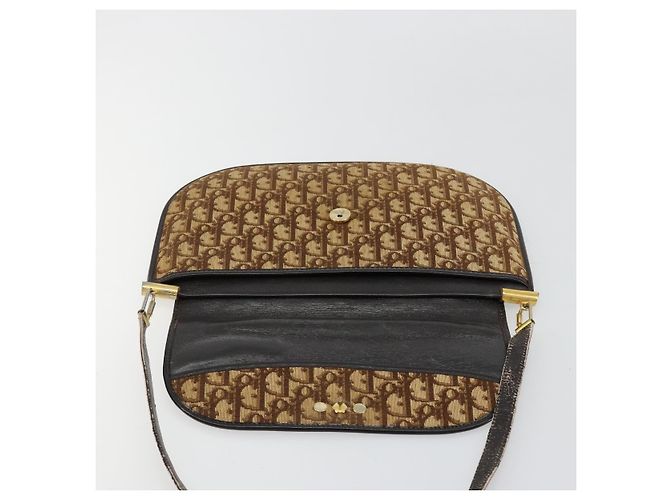 Borsa a tracolla Christian Dior Trotter Canvas Marrone Oro Auth 182147 D'oro - vista 17