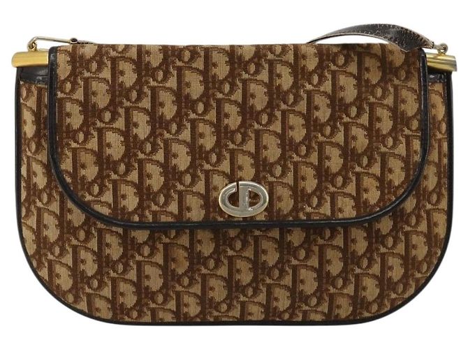 Borsa a tracolla Christian Dior Trotter Canvas Marrone Oro Auth 182147 D'oro - vista 2
