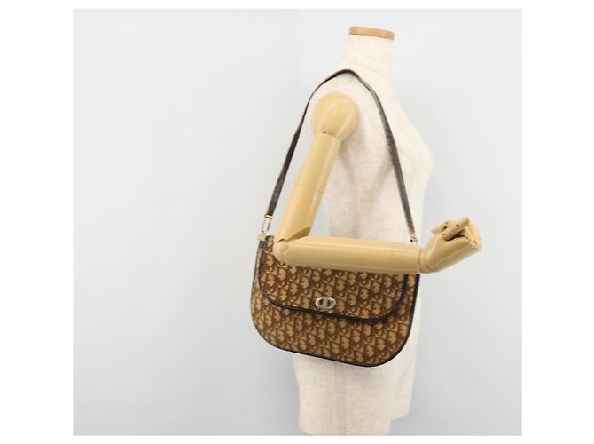 Borsa a tracolla Christian Dior Trotter Canvas Marrone Oro Auth 182147 D'oro - vista 23