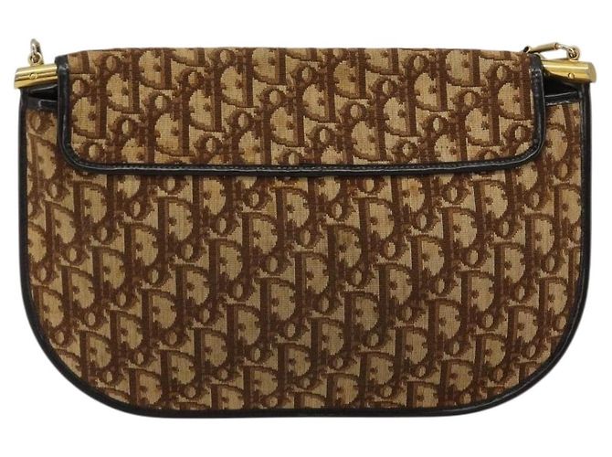 Borsa a tracolla Christian Dior Trotter Canvas Marrone Oro Auth 182147 D'oro - vista 3