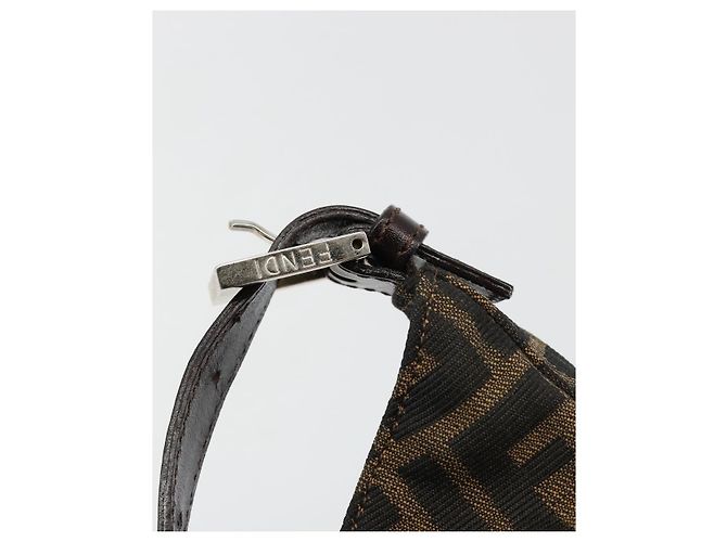 FENDI Zucca Canvas Mamma Baguette Shoulder Bag Black Brown Auth 182592M Marrone Nero - vista 14