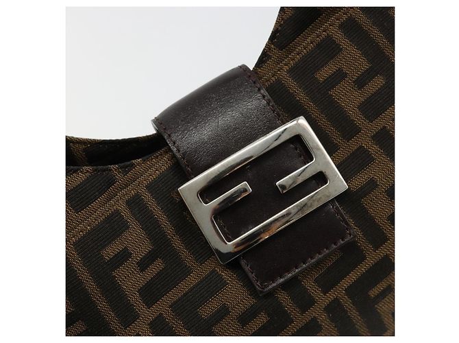 FENDI Zucca Canvas Mamma Baguette Shoulder Bag Black Brown Auth 182592M Marrone Nero - vista 15