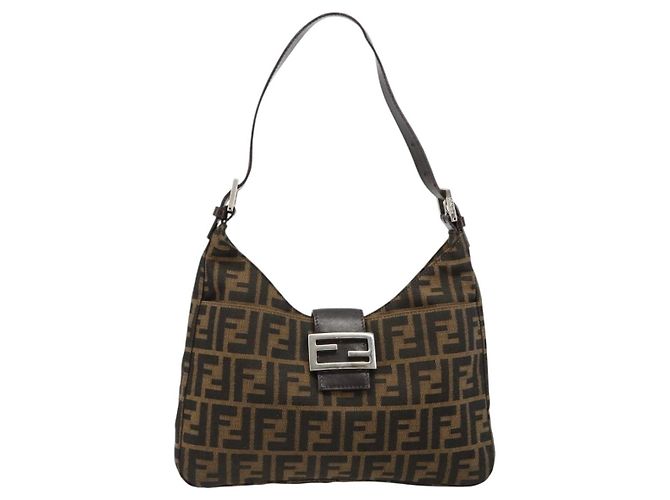 FENDI Zucca Canvas Mamma Baguette Shoulder Bag Black Brown Auth 182592M Marrone Nero - vista 2