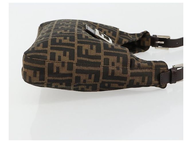 FENDI Zucca Canvas Mamma Baguette Shoulder Bag Black Brown Auth 182592M Marrone Nero - vista 4