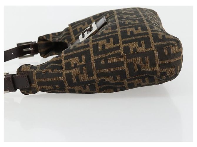 FENDI Zucca Canvas Mamma Baguette Shoulder Bag Black Brown Auth 182592M Marrone Nero - vista 5