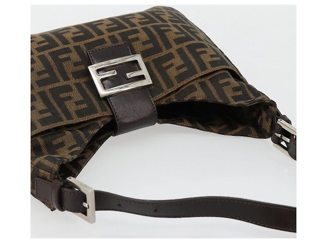 FENDI Zucca Canvas Mamma Baguette Shoulder Bag Black Brown Auth 182592M Marrone Nero - vista 6