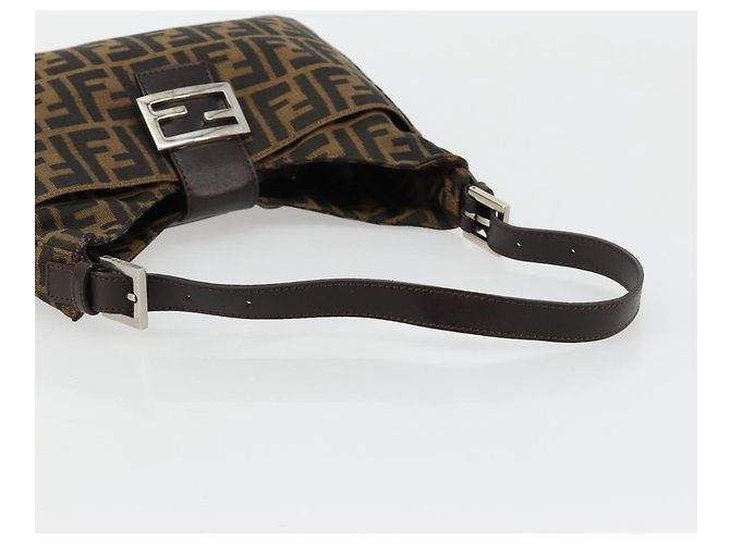 FENDI Zucca Canvas Mamma Baguette Shoulder Bag Black Brown Auth 182592M Marrone Nero - vista 7