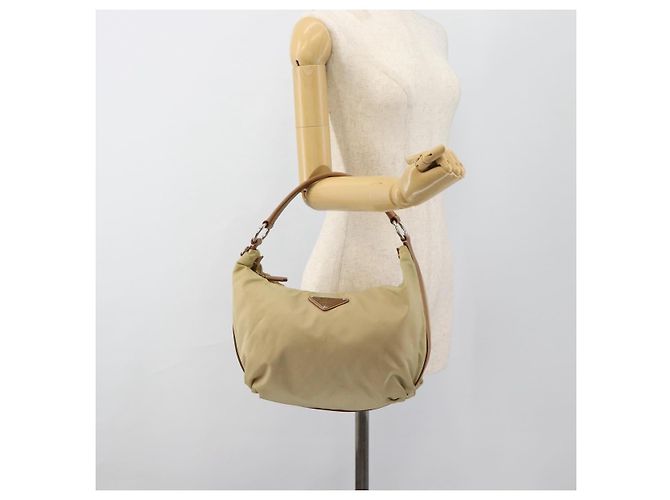 Borsa a Spalla PRADA Nylon Beige Argento Auth 184182A - vista 23