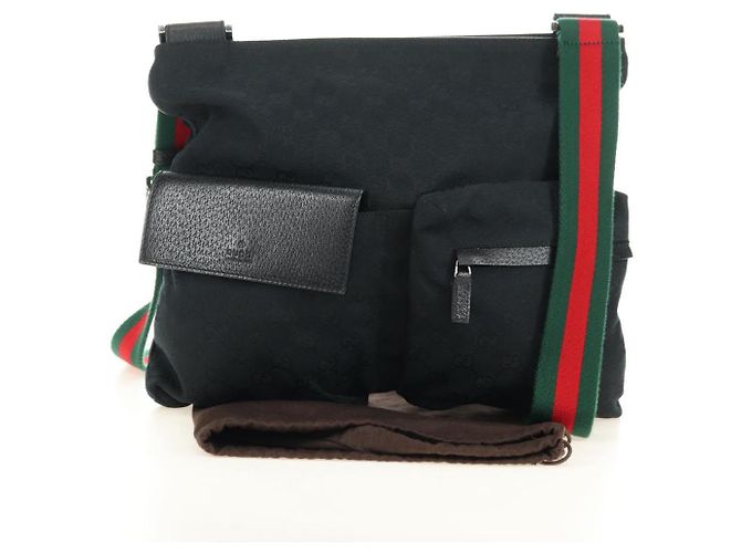 Borsa a tracolla GUCCI Web Sherry Line in tela nera argento 169937 Auth am11677V Nero - vista 30