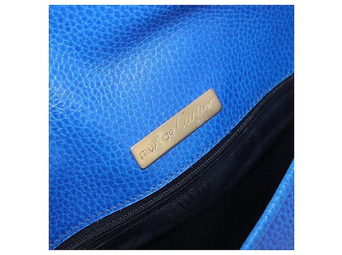 Borsa a tracolla CARTIER Must Line in pelle blu e oro Auth 183718V D'oro - vista 16