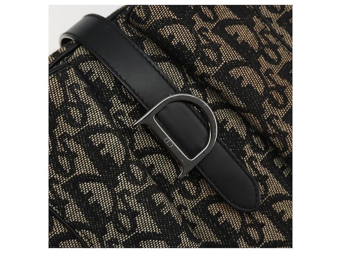 Borsa Christian Dior Trotter Canvas Double Saddle Nera Argento Auth 182186 Nero - vista 14