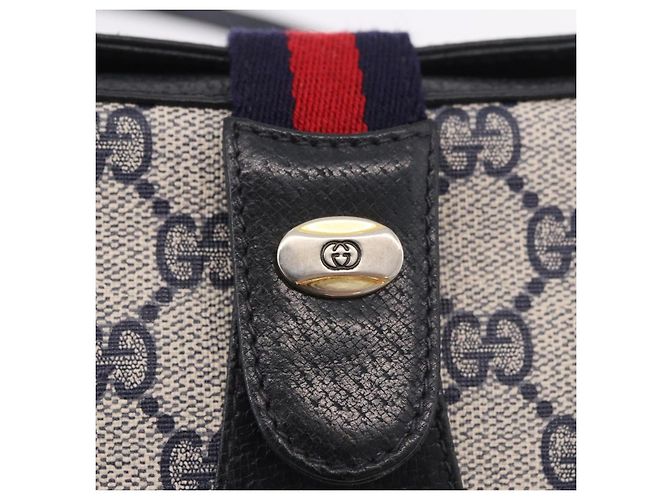 Borsa a tracolla GUCCI GG Supreme Sherry Line PVC Blu Navy Oro 10 02 024 Auth 184481 D'oro - vue 14