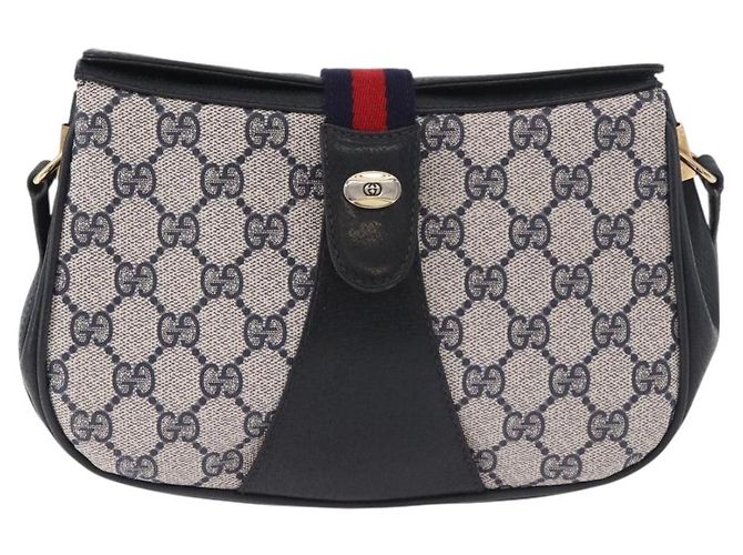 Borsa a tracolla GUCCI GG Supreme Sherry Line PVC Blu Navy Oro 10 02 024 Auth 184481 D'oro - vue 2