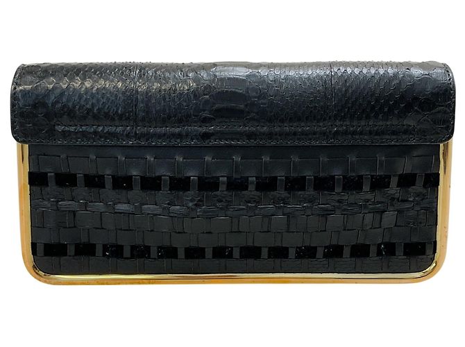 Chloé Clutch intrecciata in pelle nera / scamosciata / serpente Chloe Nero - vista 3