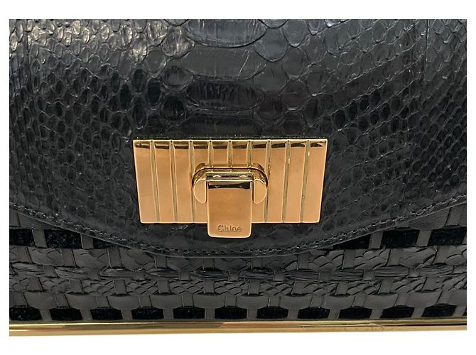 Chloé Clutch intrecciata in pelle nera / scamosciata / serpente Chloe Nero - vista 4
