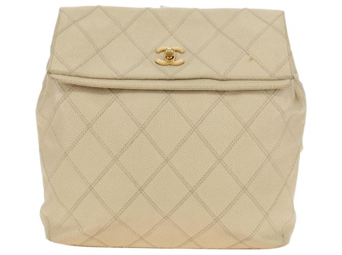 CHANEL Bicolore Backpack Caviar Skin Beige Gold CC Auth 182907V - view 2