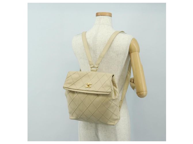 CHANEL Bicolore Backpack Caviar Skin Beige Gold CC Auth 182907V - view 23