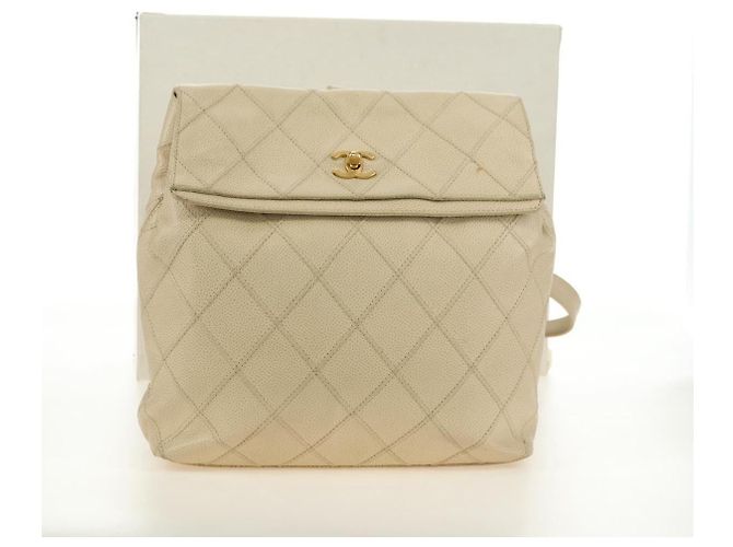 CHANEL Bicolore Backpack Caviar Skin Beige Gold CC Auth 182907V - view 24