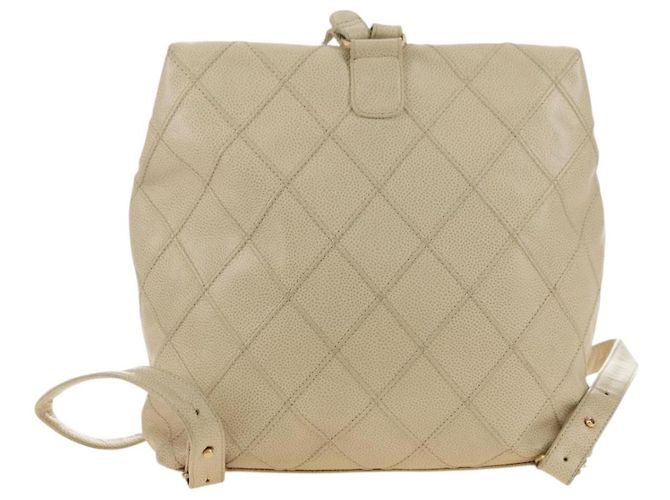CHANEL Bicolore Backpack Caviar Skin Beige Gold CC Auth 182907V - view 4