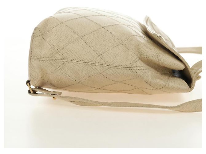 CHANEL Bicolore Backpack Caviar Skin Beige Gold CC Auth 182907V - view 6