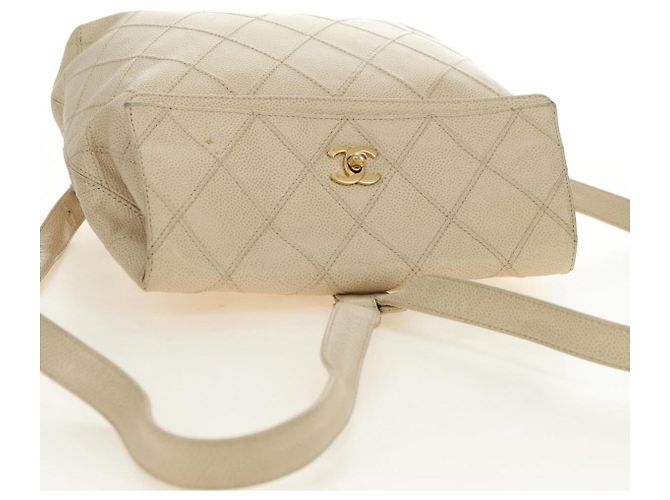 CHANEL Bicolore Backpack Caviar Skin Beige Gold CC Auth 182907V - view 7