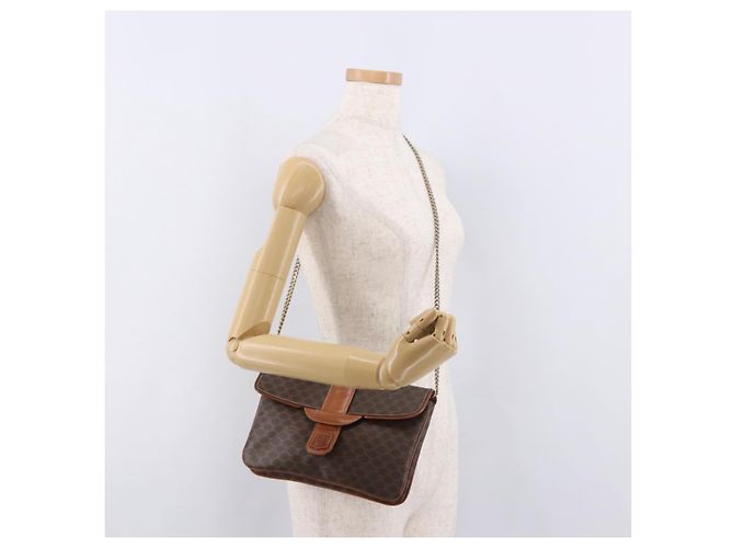 16 Céline Borsa a Spalla CELINE Macadam Canvas PVC Pelle Marrone Oro Auth gh2108 D'oro - vista 26