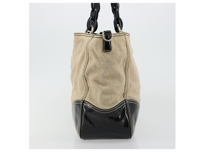 PRADA Canvas Tote Bag mit Kunststoffkette Beige Silber Auth 182198 - Ansicht 4