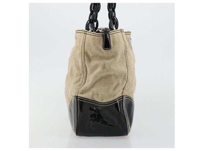 PRADA Canvas Tote Bag mit Kunststoffkette Beige Silber Auth 182198 - Ansicht 5