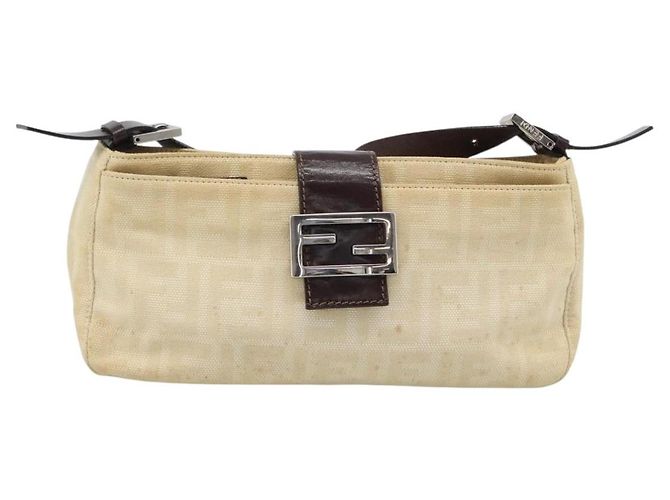 FENDI Zucca Canvas Mamma Baguette Shoulder Bag Beige Argento Autentica 184155 - vista 2