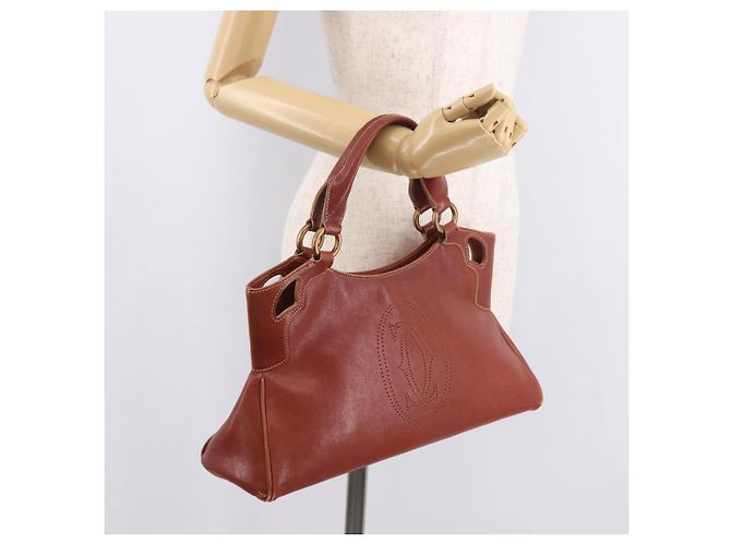 Borsa a mano CARTIER in pelle marrone oro Auth 183074A D'oro - vista 23