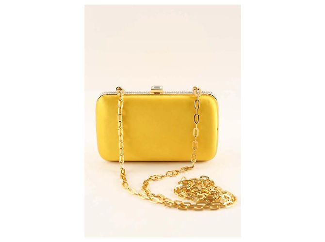 Prada Clutch da sera in raso e strass giallo - vista 3
