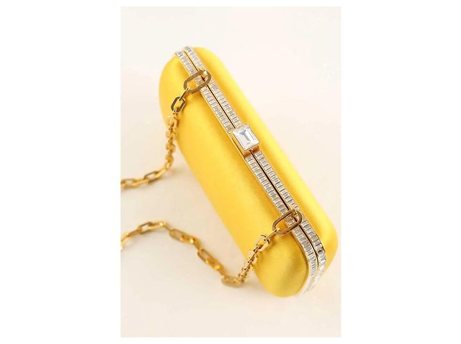 Prada Clutch da sera in raso e strass giallo - vista 4