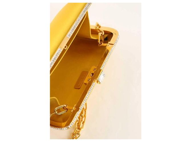 Prada Clutch da sera in raso e strass giallo - vista 5