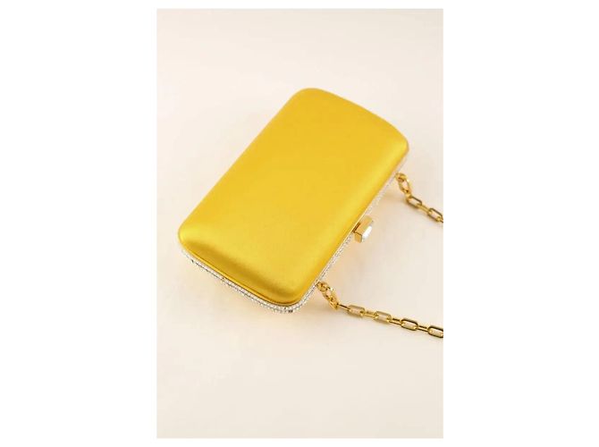 Prada Clutch da sera in raso e strass giallo - vista 6