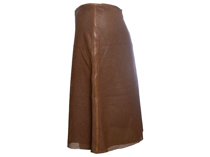 Akris, falda de cuero con corte láser marrón Castaño - vista 2