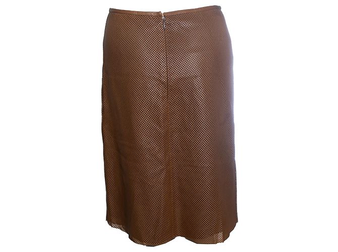 Akris, falda de cuero con corte láser marrón Castaño - vista 3