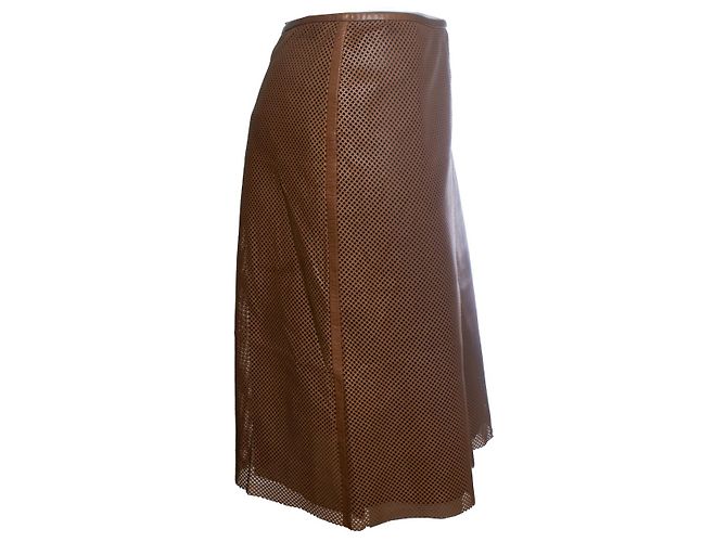 Akris, falda de cuero con corte láser marrón Castaño - vista 4
