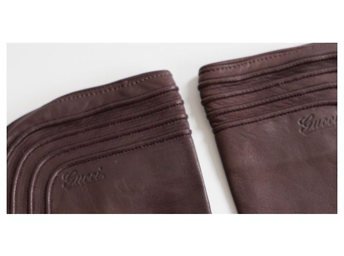 Gucci x Tom Ford Herbst 2003 Opernhandschuhe aus braunem Leder - Ansicht 2