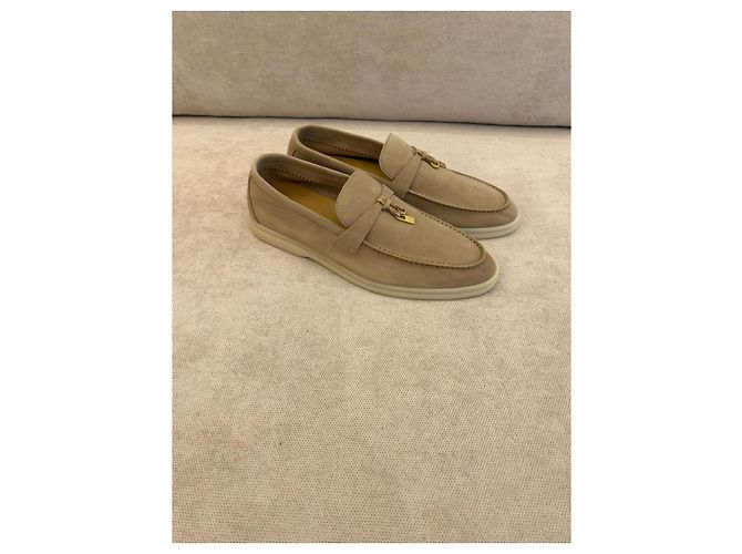 Loro Piana Summer Charms Walk Mocassini in scamosciato beige - vista 3