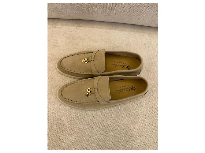 Loro Piana Summer Charms Walk Mocassini in scamosciato beige - vista 4