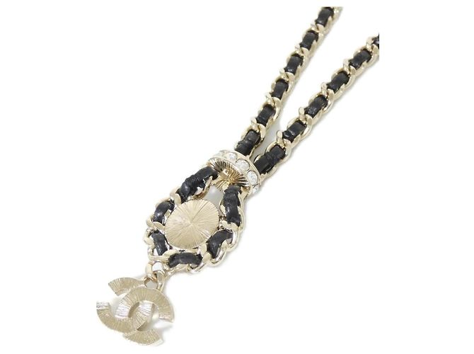 Collana in pelle Chanel AB6719 Nero Bianco D'oro - vista 3